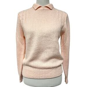 Vintage 80s 90s Pink Sweater Collared Pullover Pleated Shoulders Womens Medium